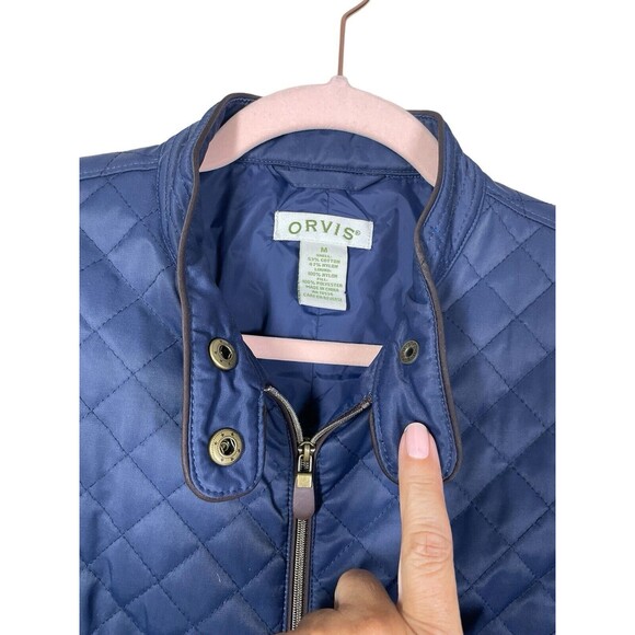 Women's Orvis Navy Blue Quilted Jacket M Mandarin Collar Snap Front - Picture 3 of 11
